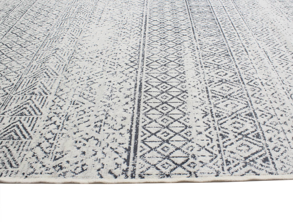 Viscose White-Dark Grey Rug Angle 2