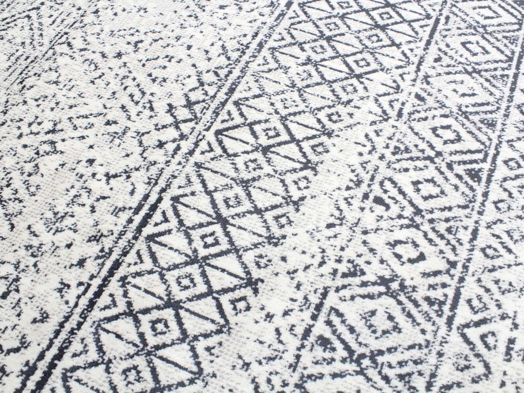 Viscose White-Dark Grey Rug Angle 6